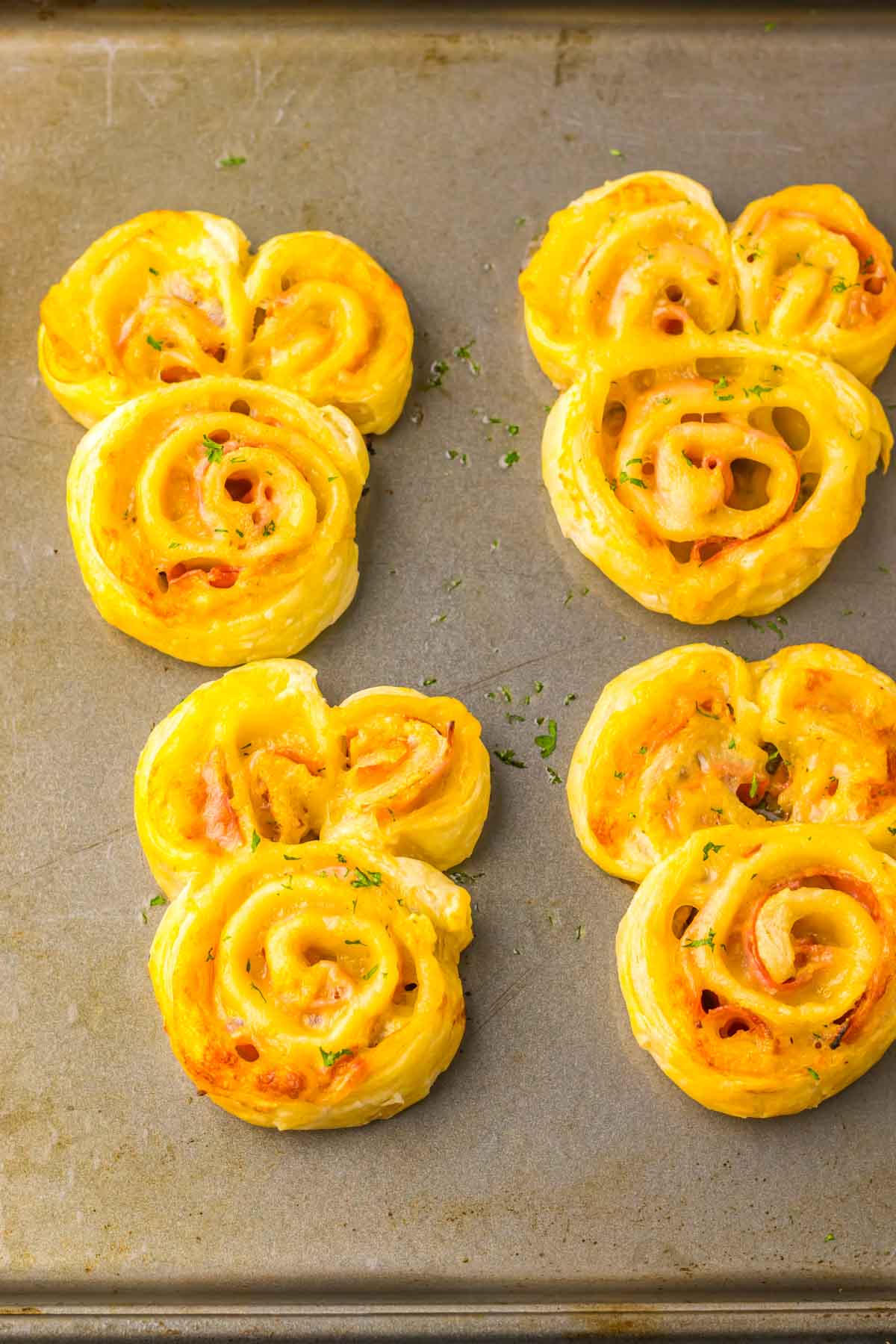 baked ham and cheese rolls in the shape of bunnies