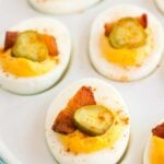 close up picture of a million dollar deviled egg