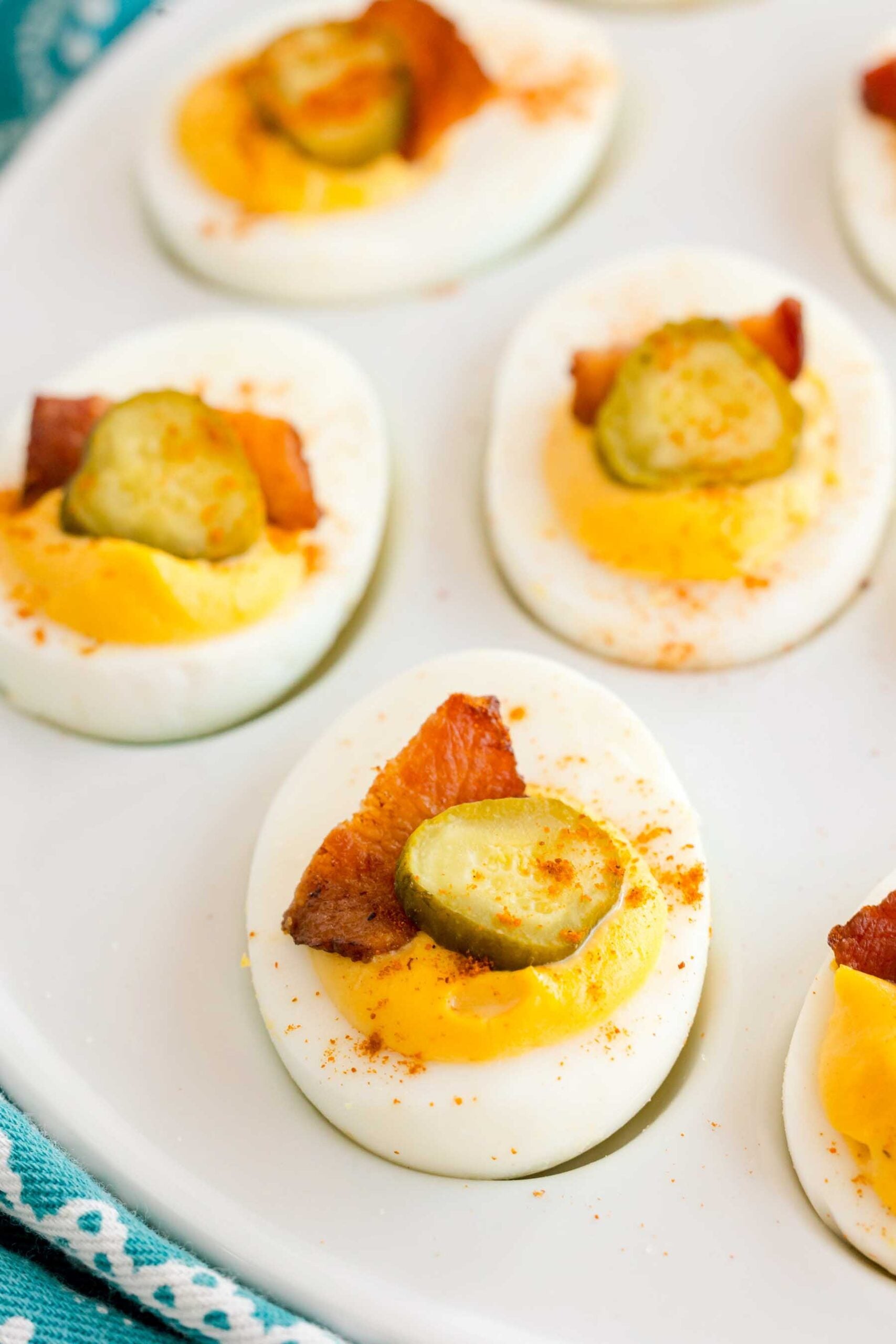 close up picture of a million dollar deviled egg