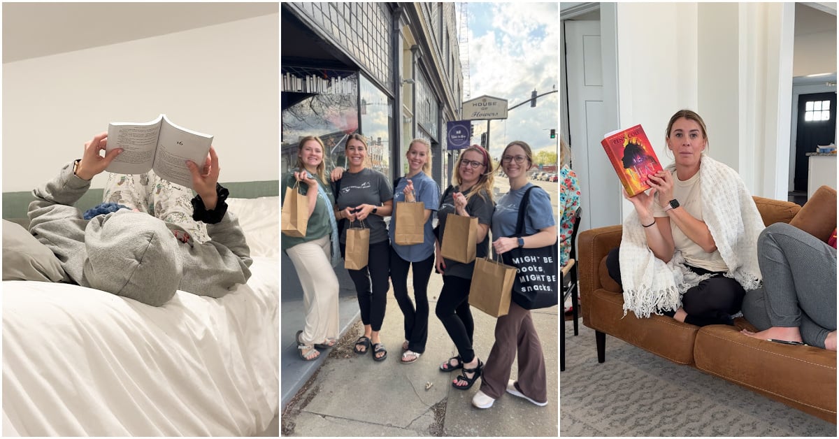 three image collage showing women at a book retreat