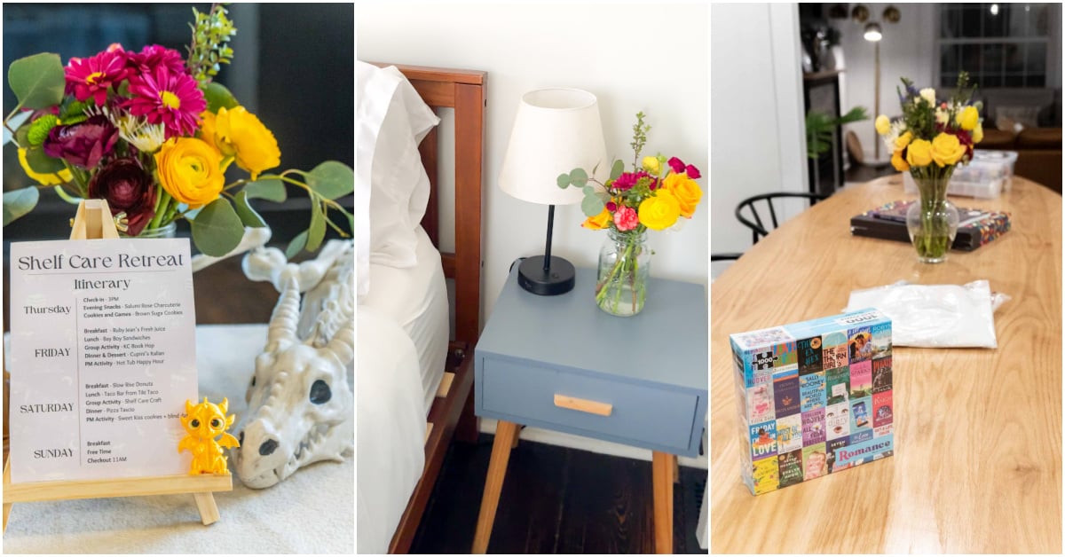 three images showing flowers in an airbnb