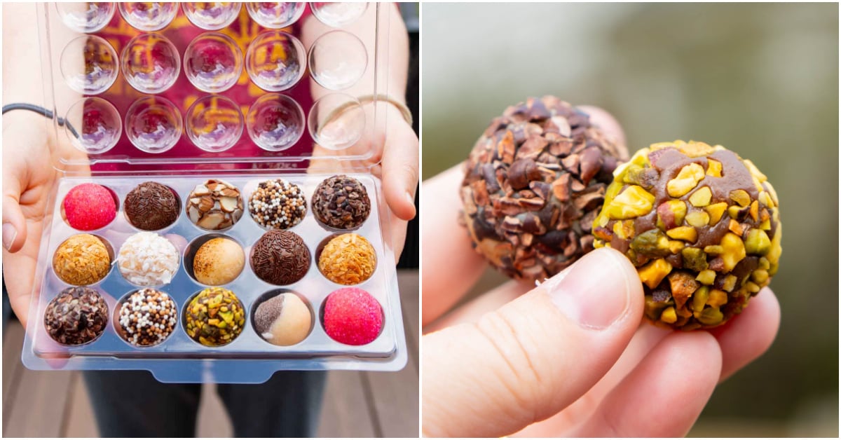 two images showing a pack of Brazilian brigadeiros