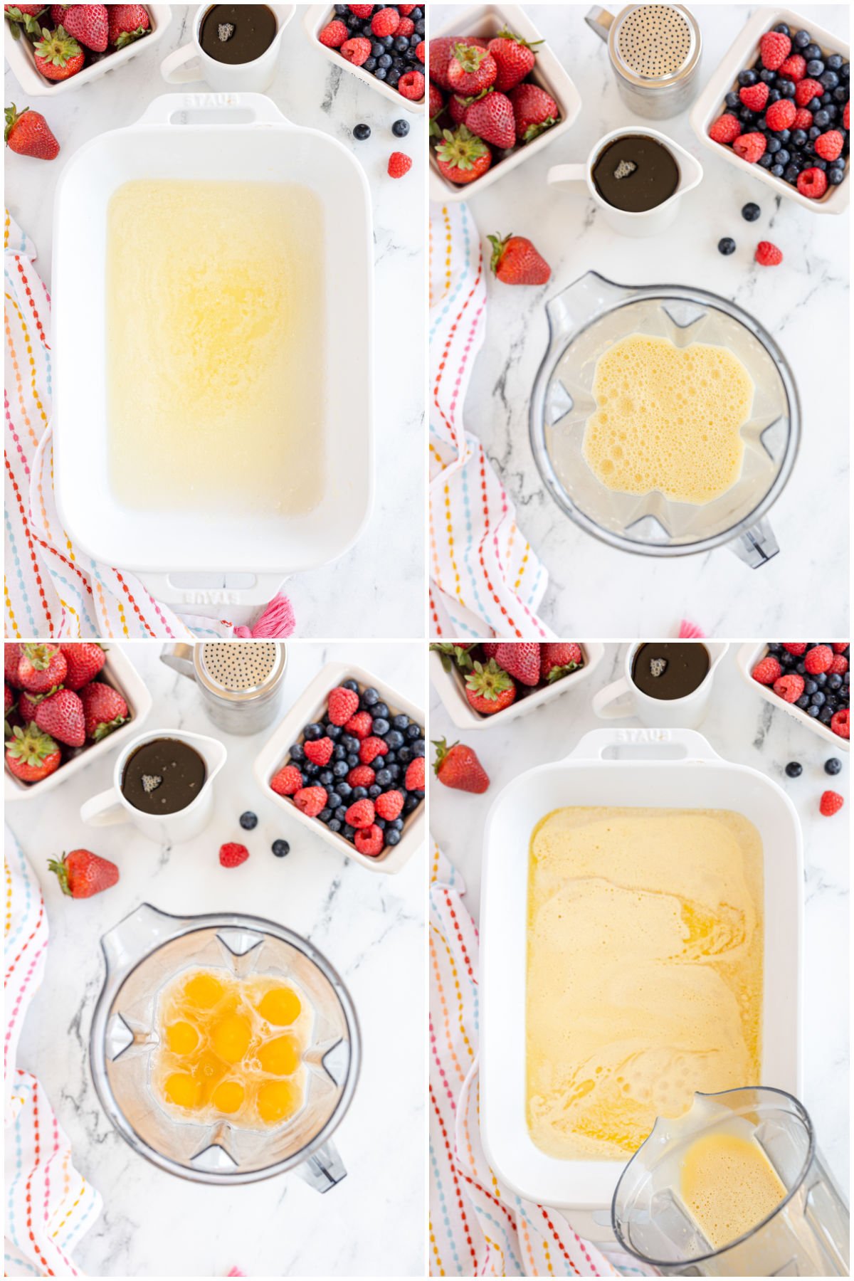 four images showing making german pancake batter