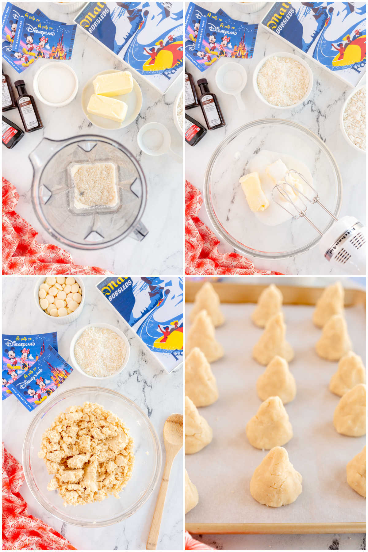 four images showing the process of making coconut macaroons