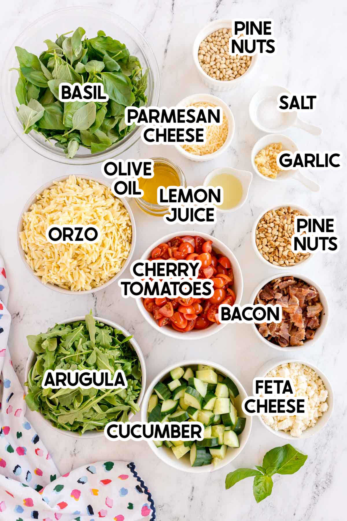ingredients in a pesto orzo salad