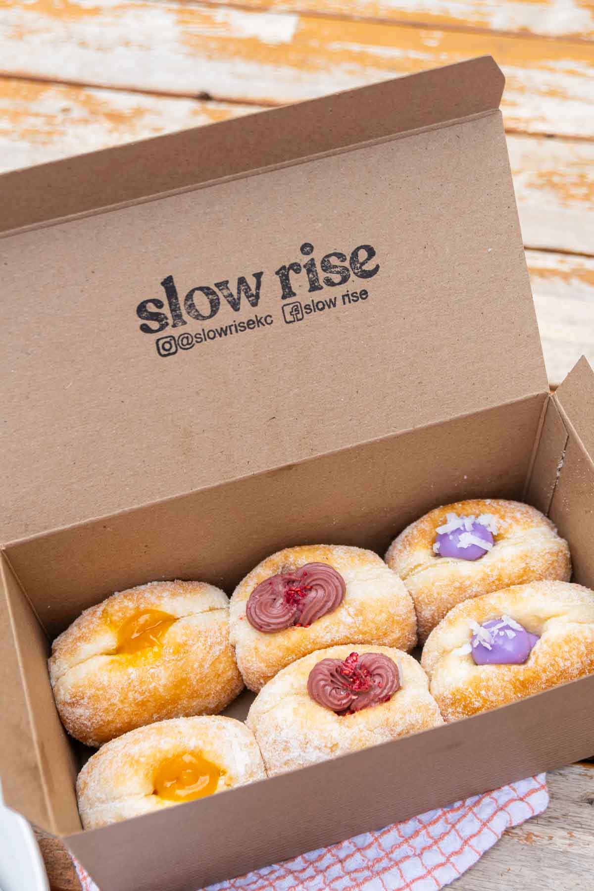 box of slow rise sourdough donuts