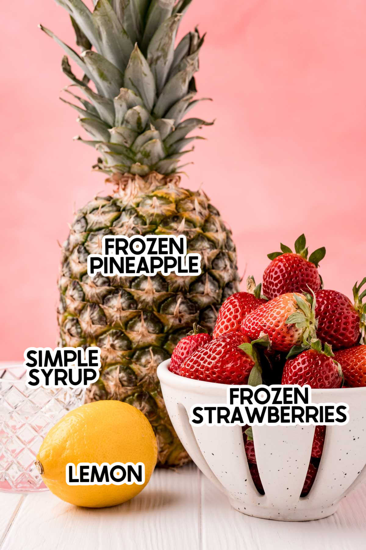 ingredients in a strawberry lemon sorbet with labels