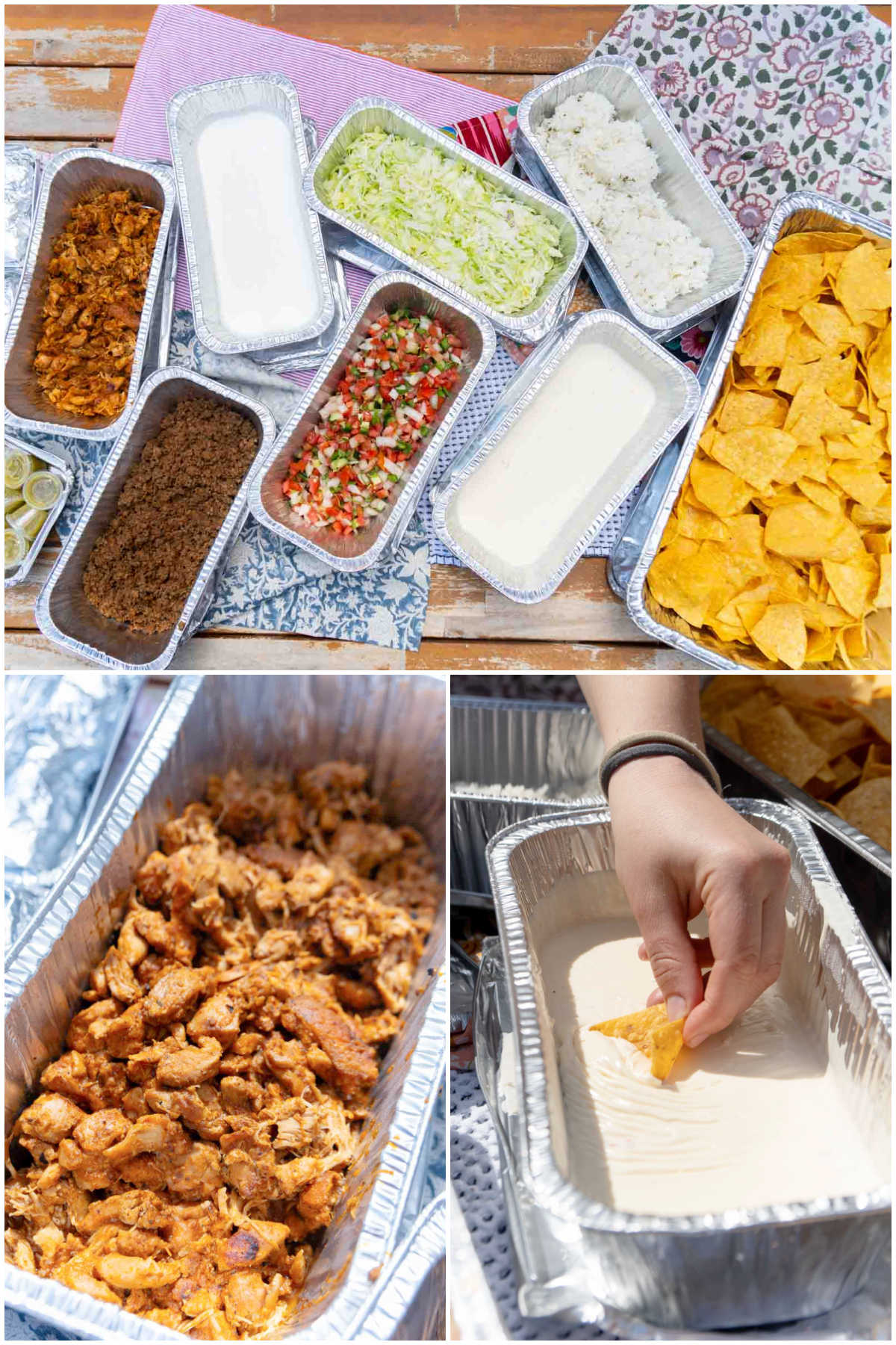 collage of images showing a taco bar from tiki taco