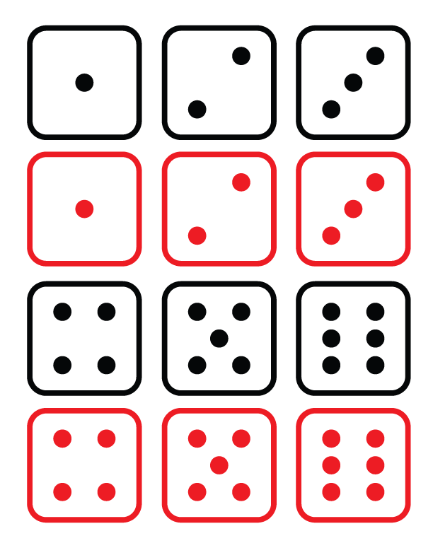 red and black dice outlines