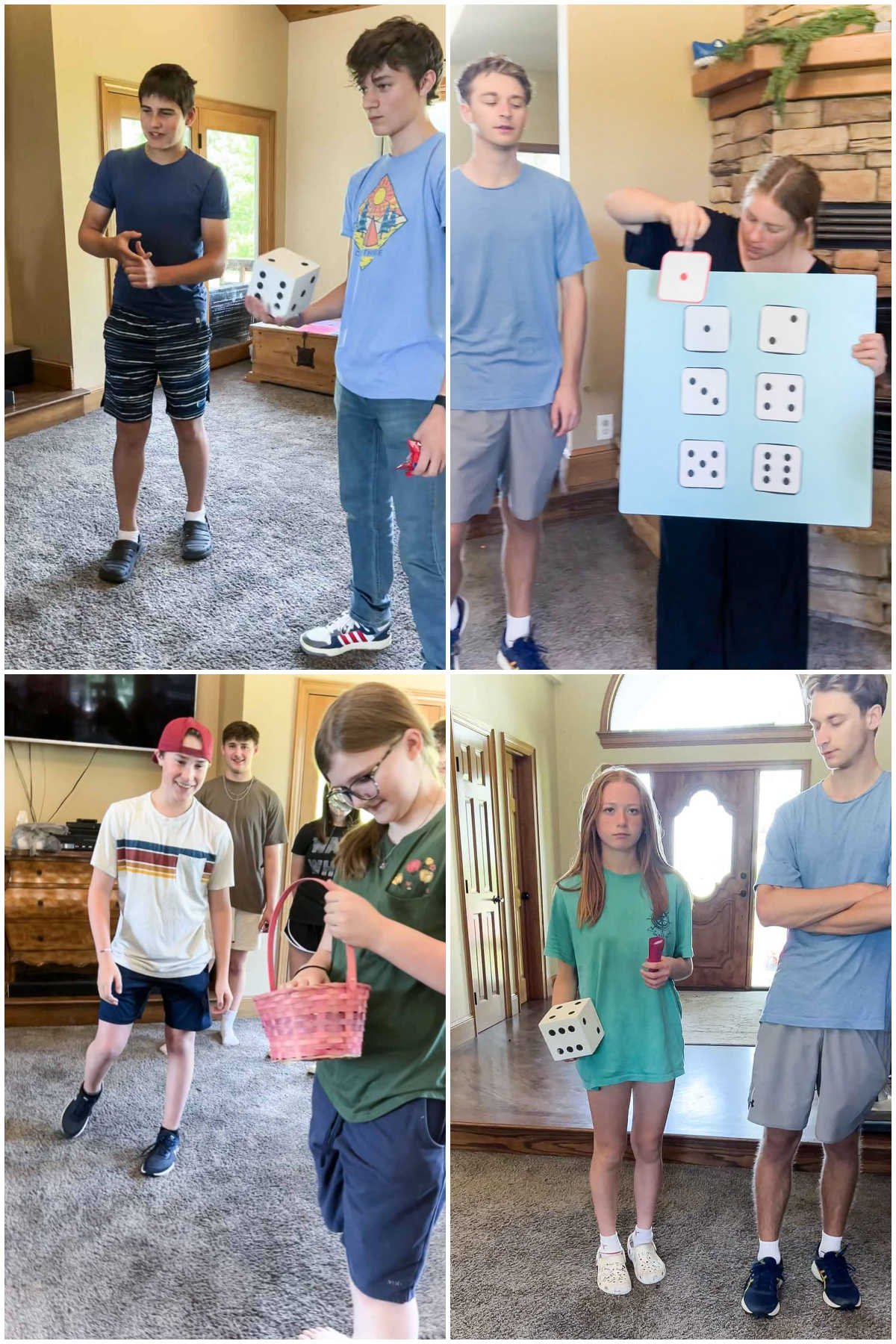 four images showing teens playing a dice game