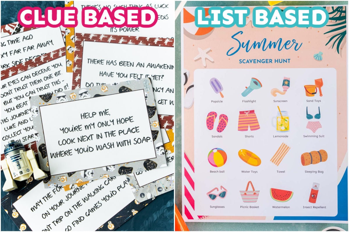 two scavenger hunt ideas in a side by side collage