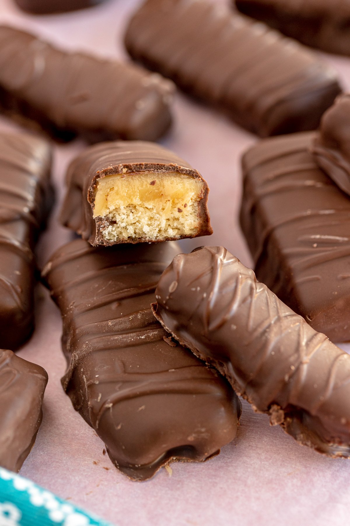 homemade twix bars stacked on top of each other