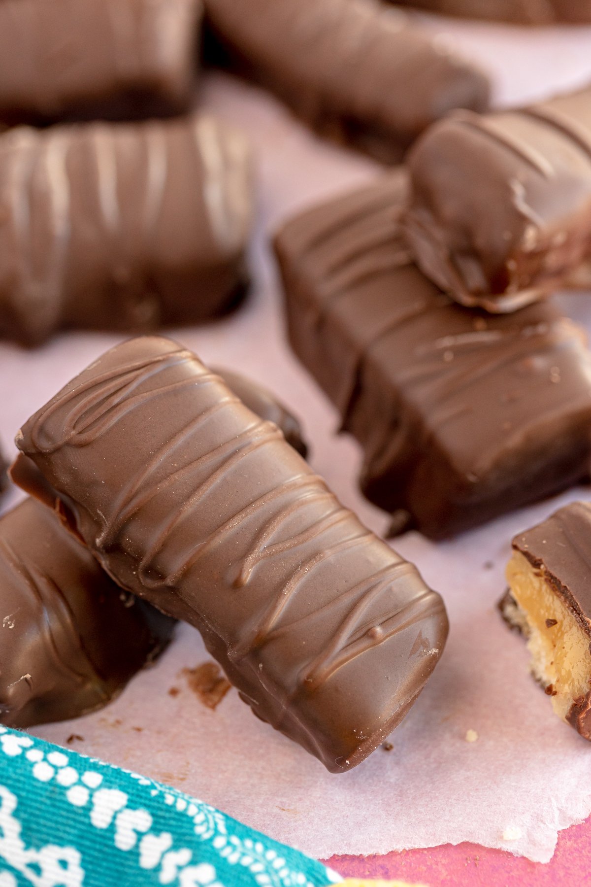 a pile of homemade Twix bars
