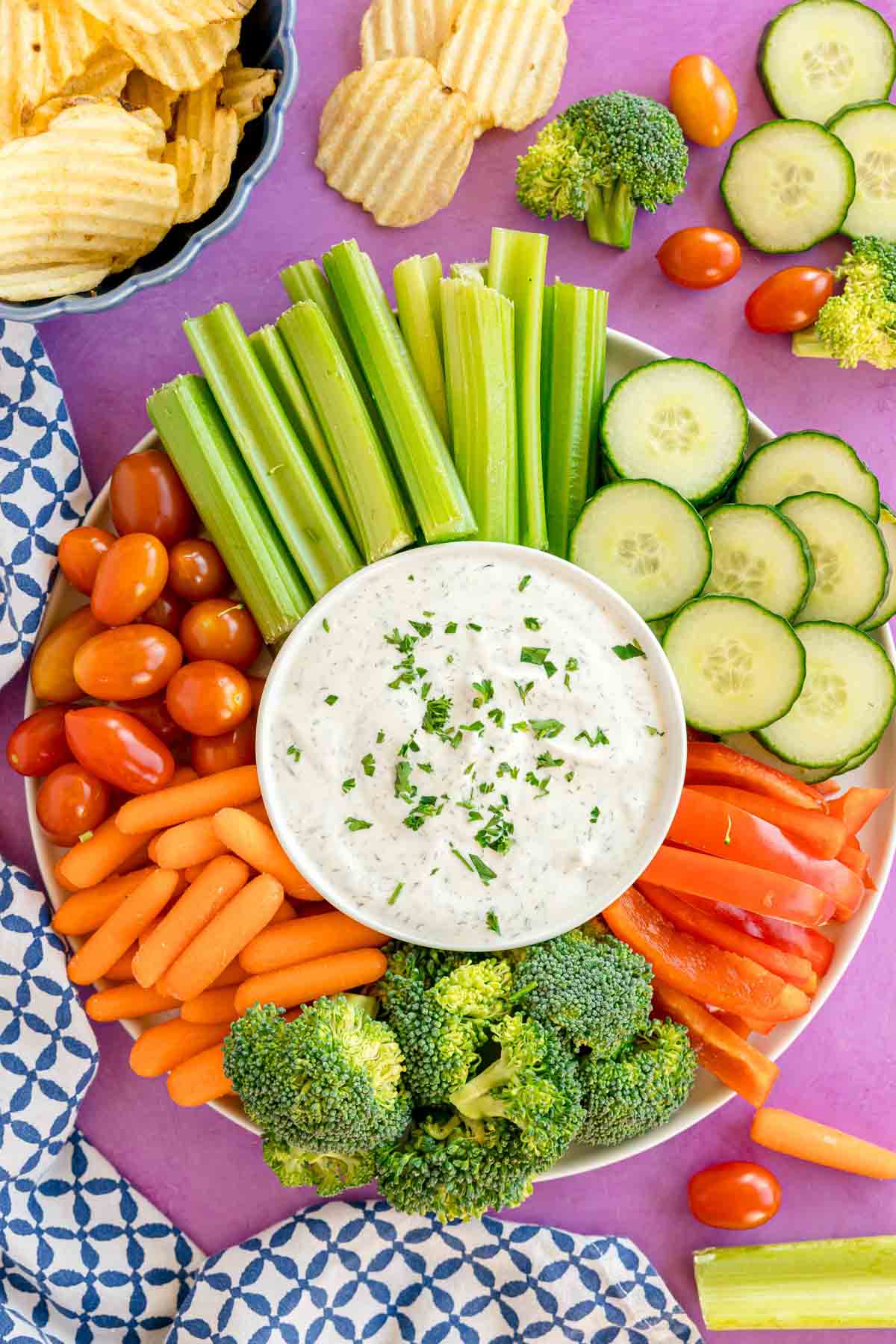 yogurt veggie dip with a veggie tray