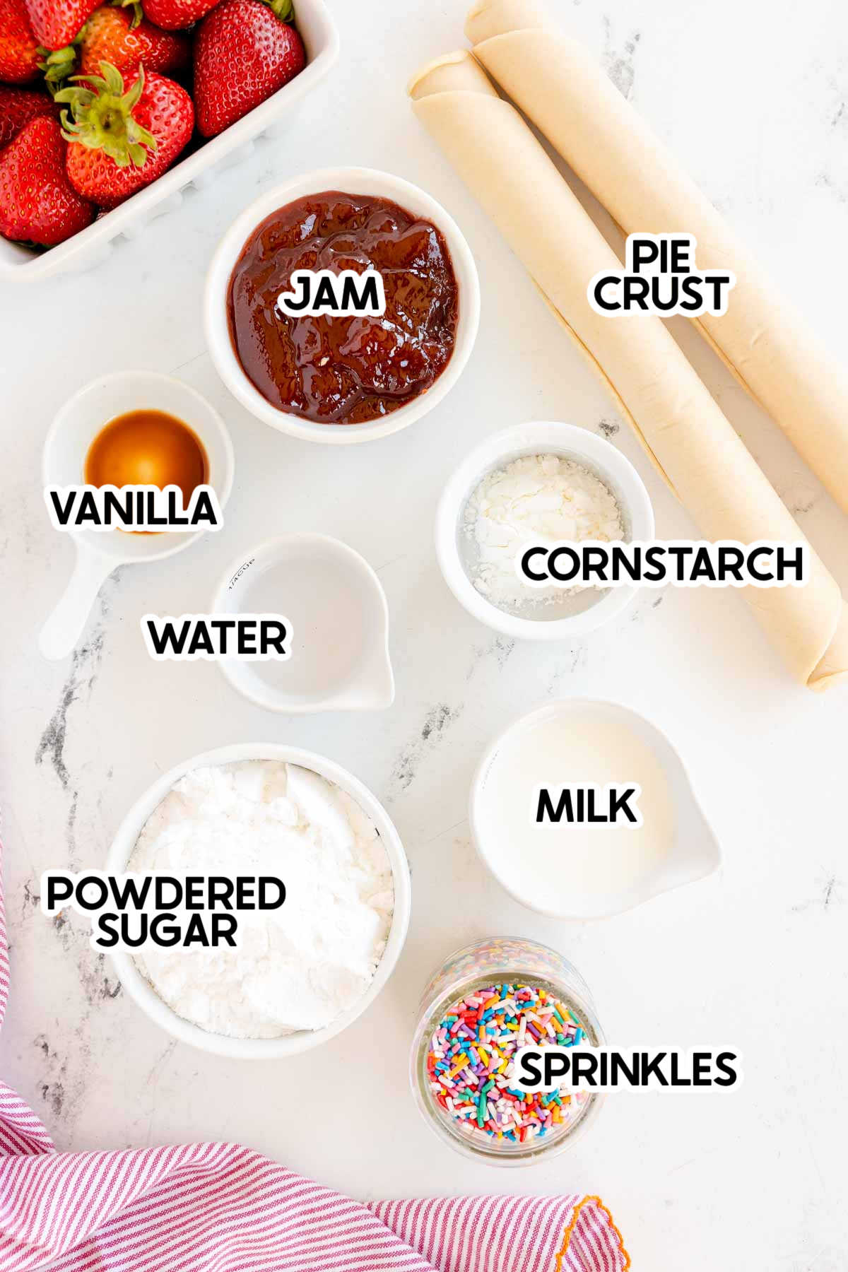 ingredients in homemade pop tarts with labels