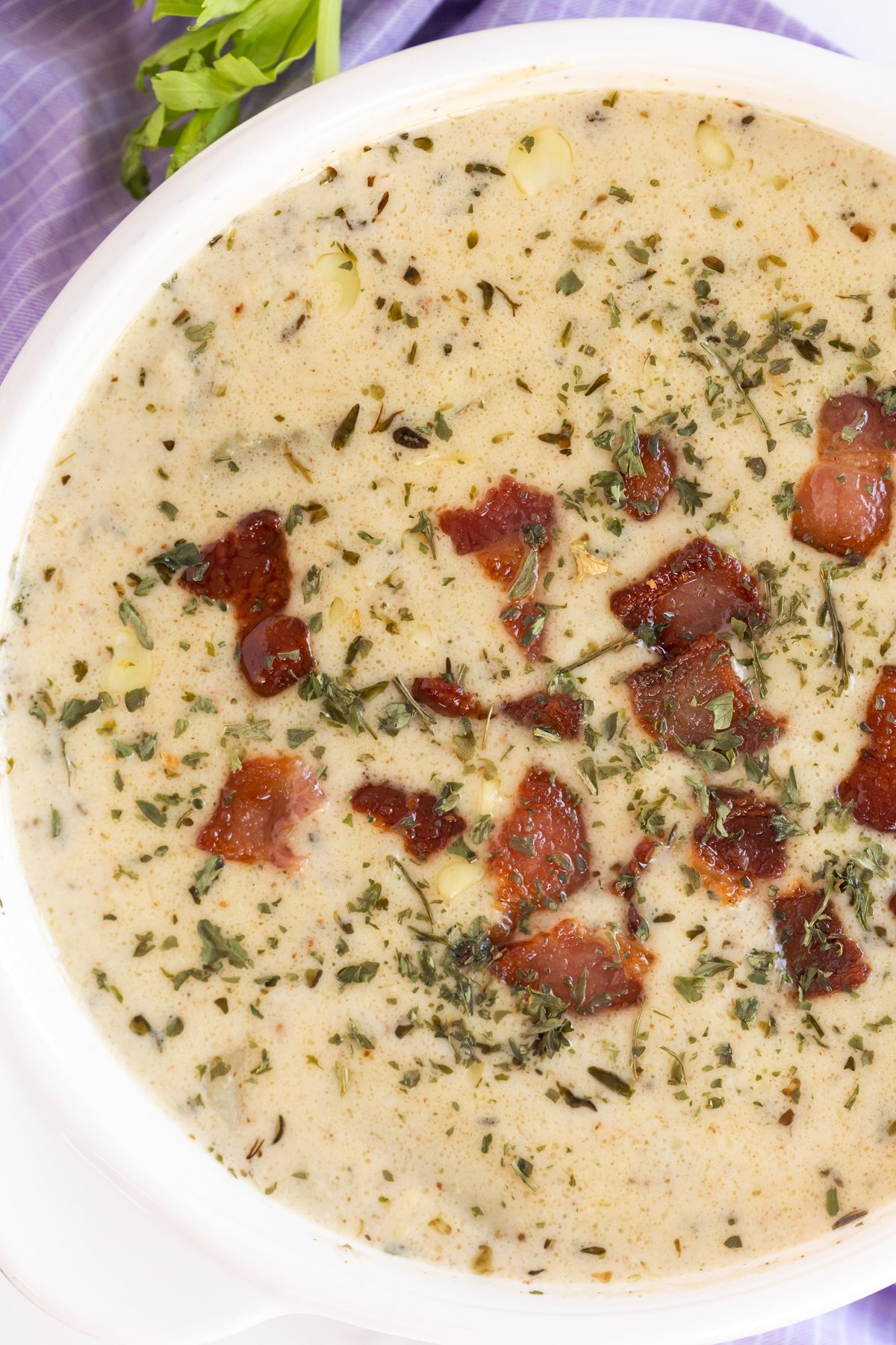 white bowl with corn and potato chowder