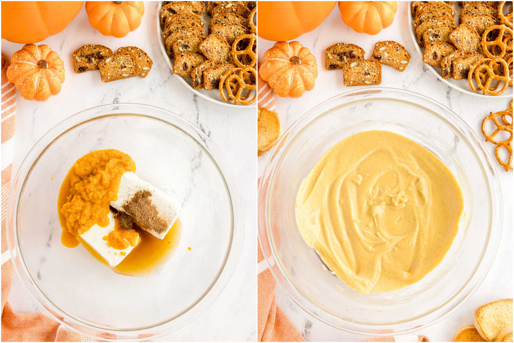 two images showing making a pumpkin dip side by side