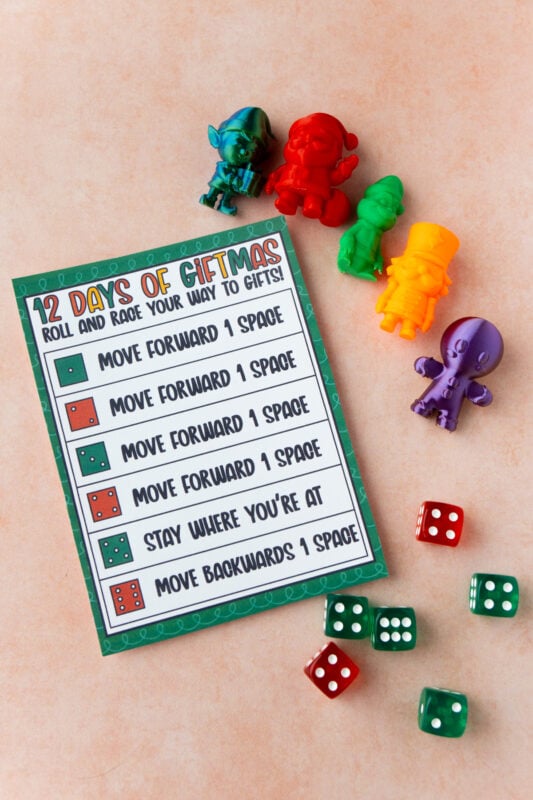 12 days of giftmas card with dice and playing pieces