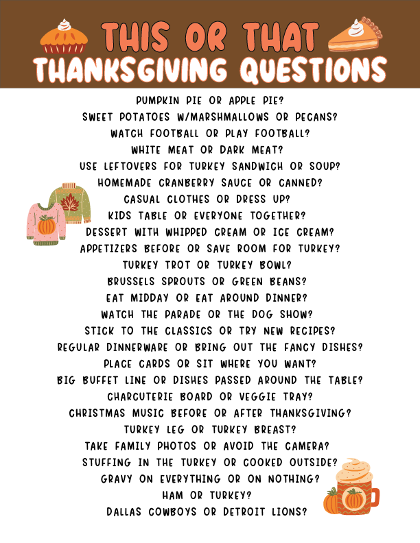 Thanksgiving this or that questions with dice