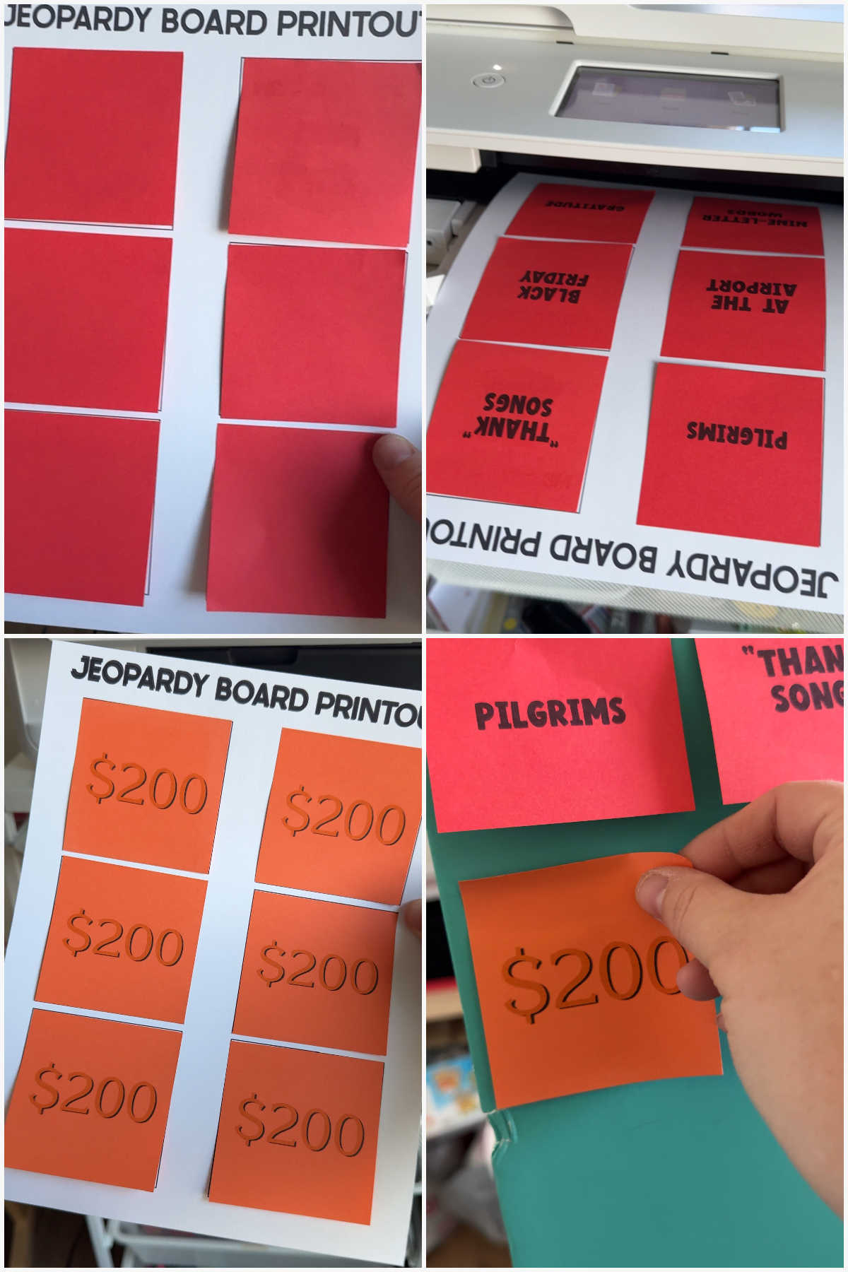 Thanksgiving Jeopardy board made out of post-it notes