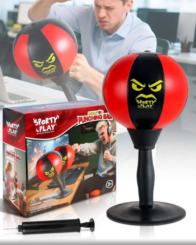 angry face punch bag stand for tabletops