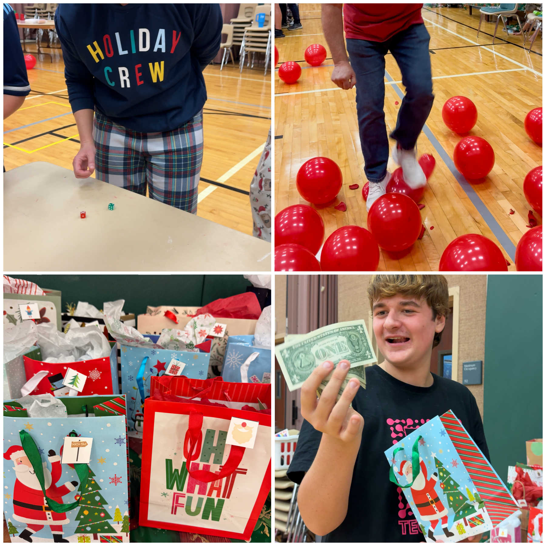 four images showing people playing a pop a prize game