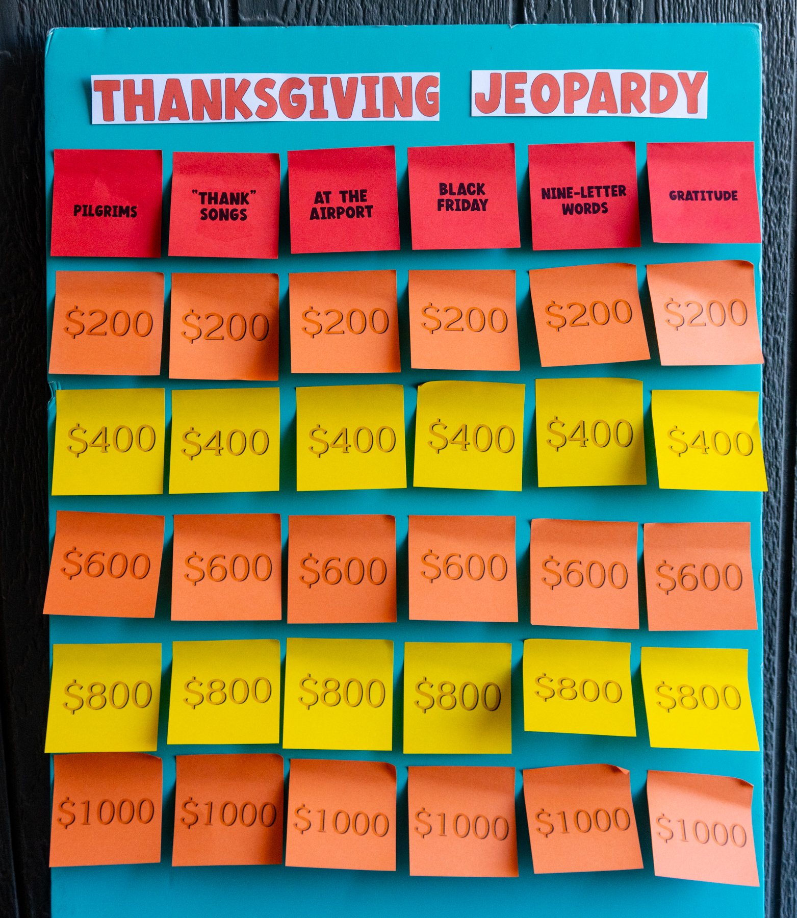 Free Printable Thanksgiving Jeopardy Game