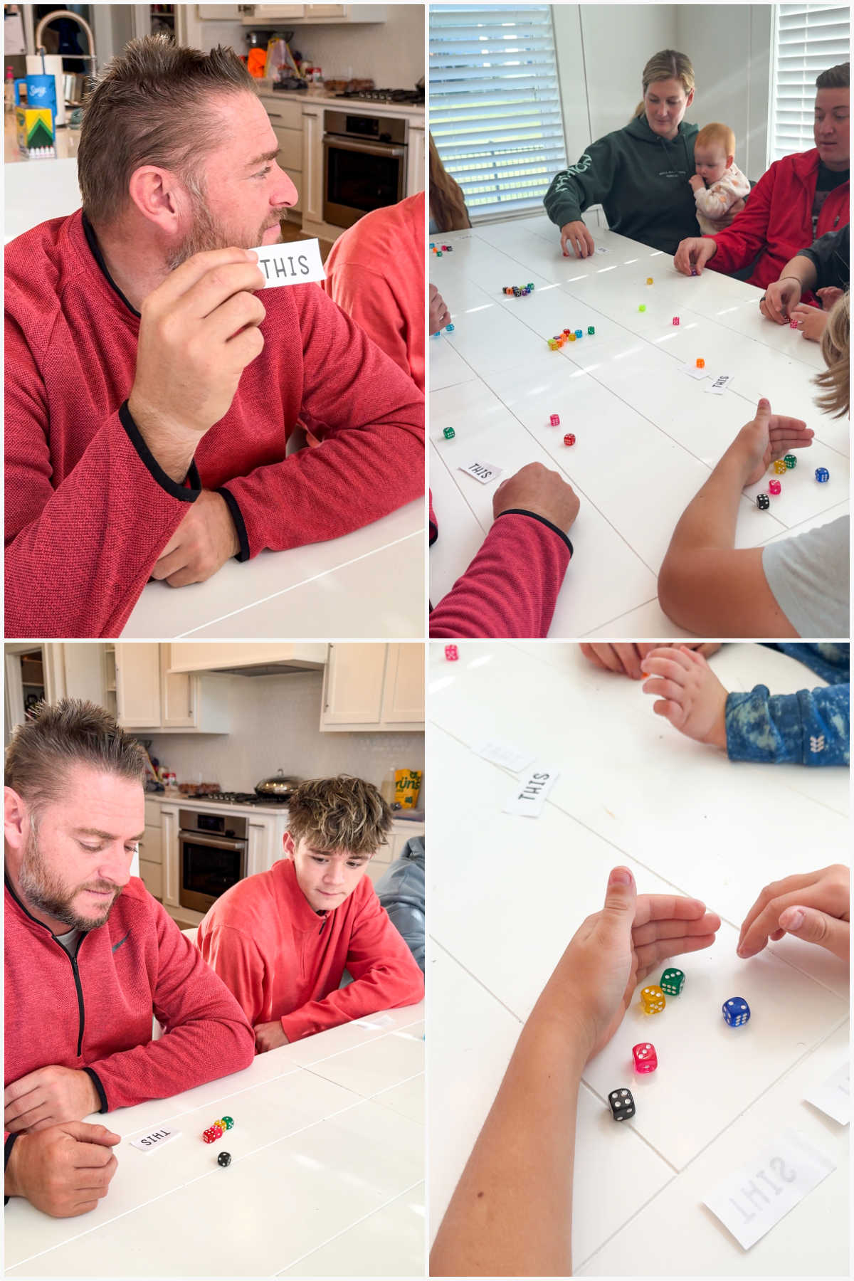 collage of four images showing a family playing a Thanksgiving this or that game