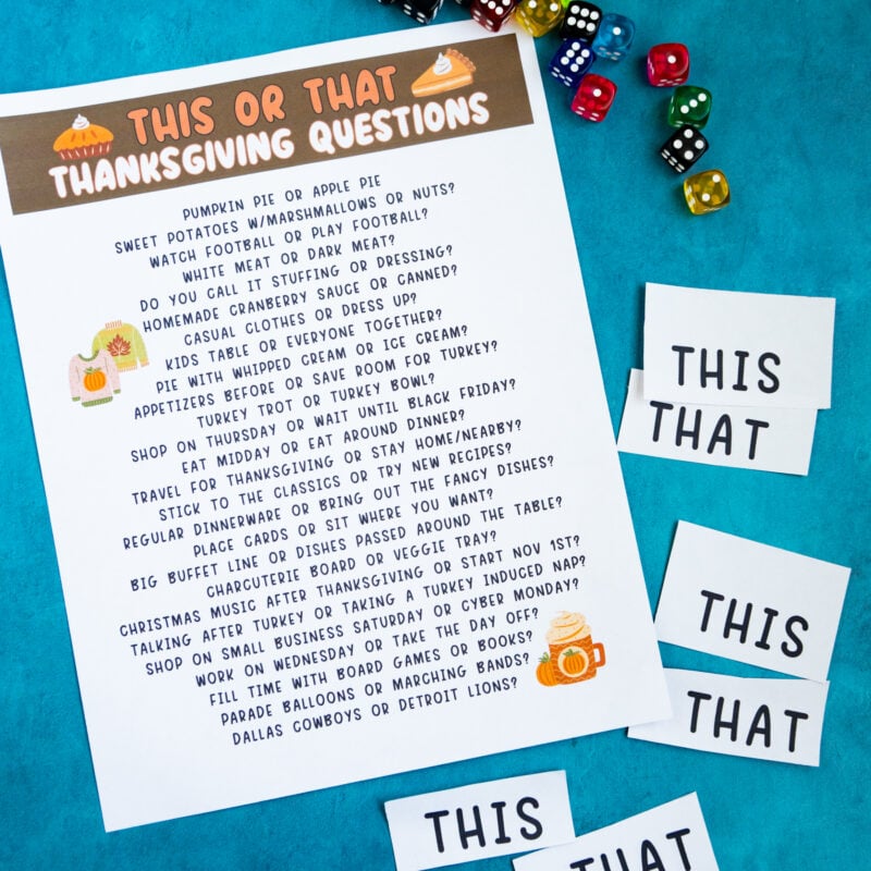 Thanksgiving this or that questions with dice
