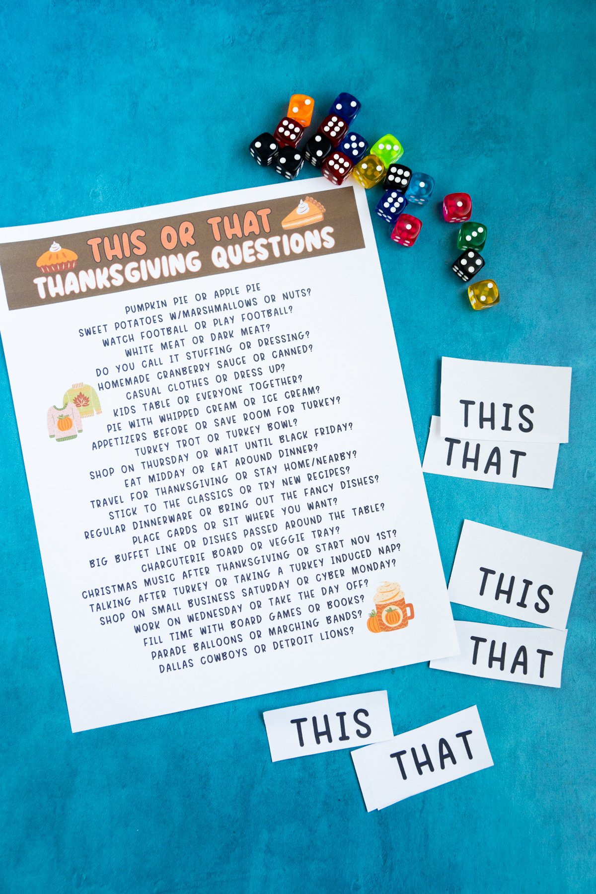 Thanksgiving this or that questions with dice