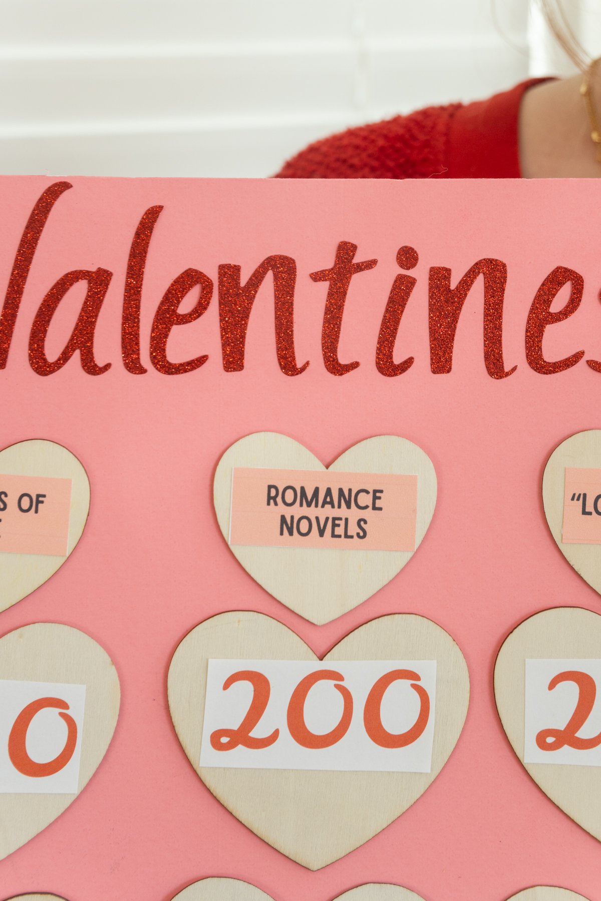 hearts on a Valentine's Day Jeopardy board