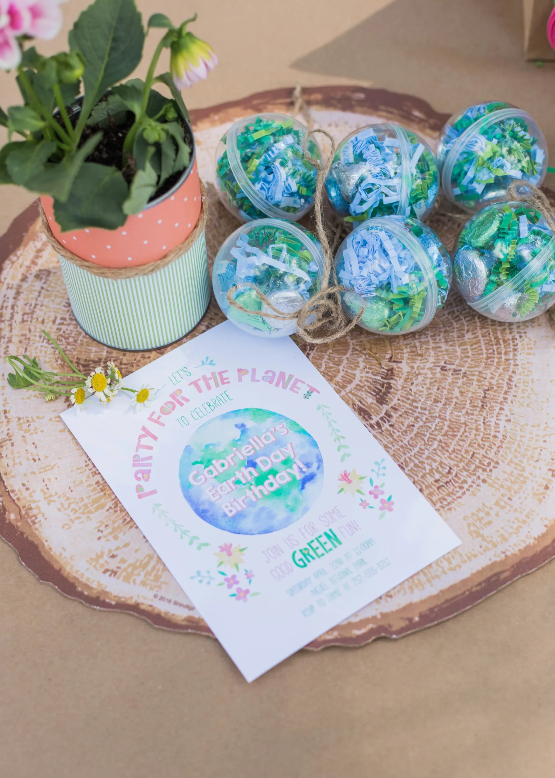 Earth Day invite and favors
