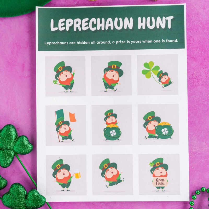 printed out leprechauns on a purple background