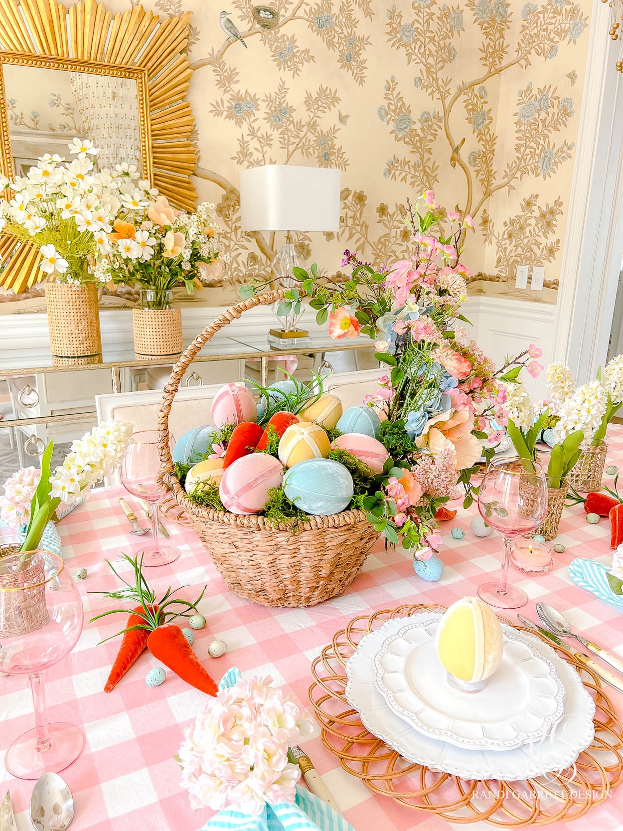Easter basket centerpiece on a table