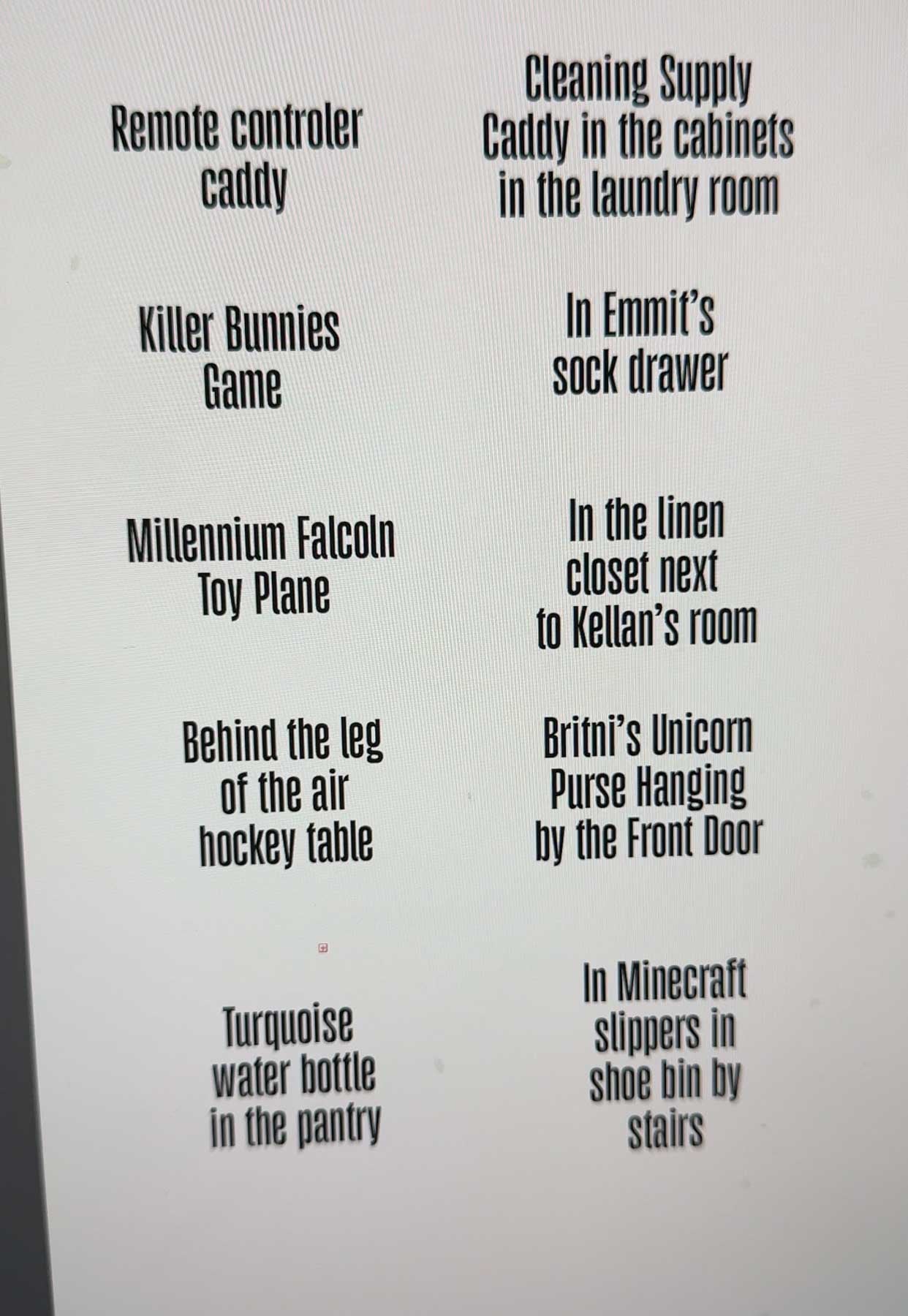 locations of Easter eggs in a house