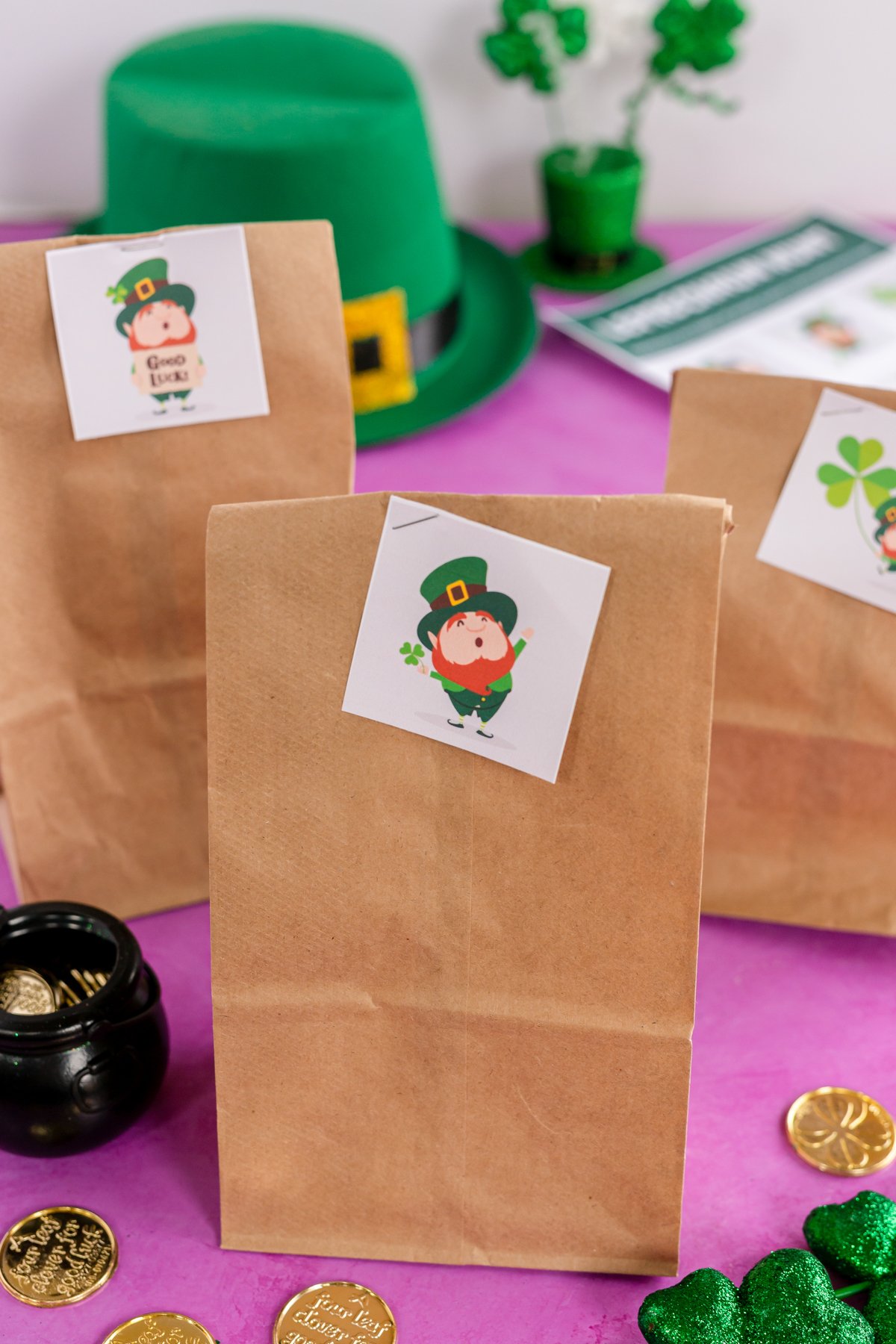 leprechaun card on a brown paper bag
