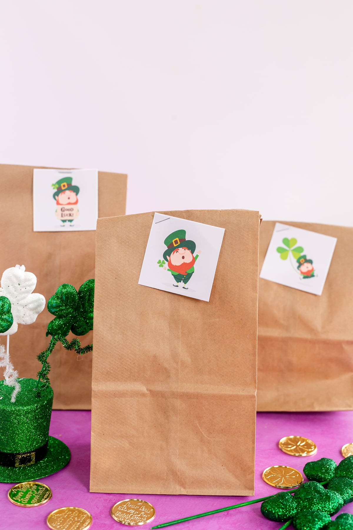 leprechaun printout on a brown paper bag