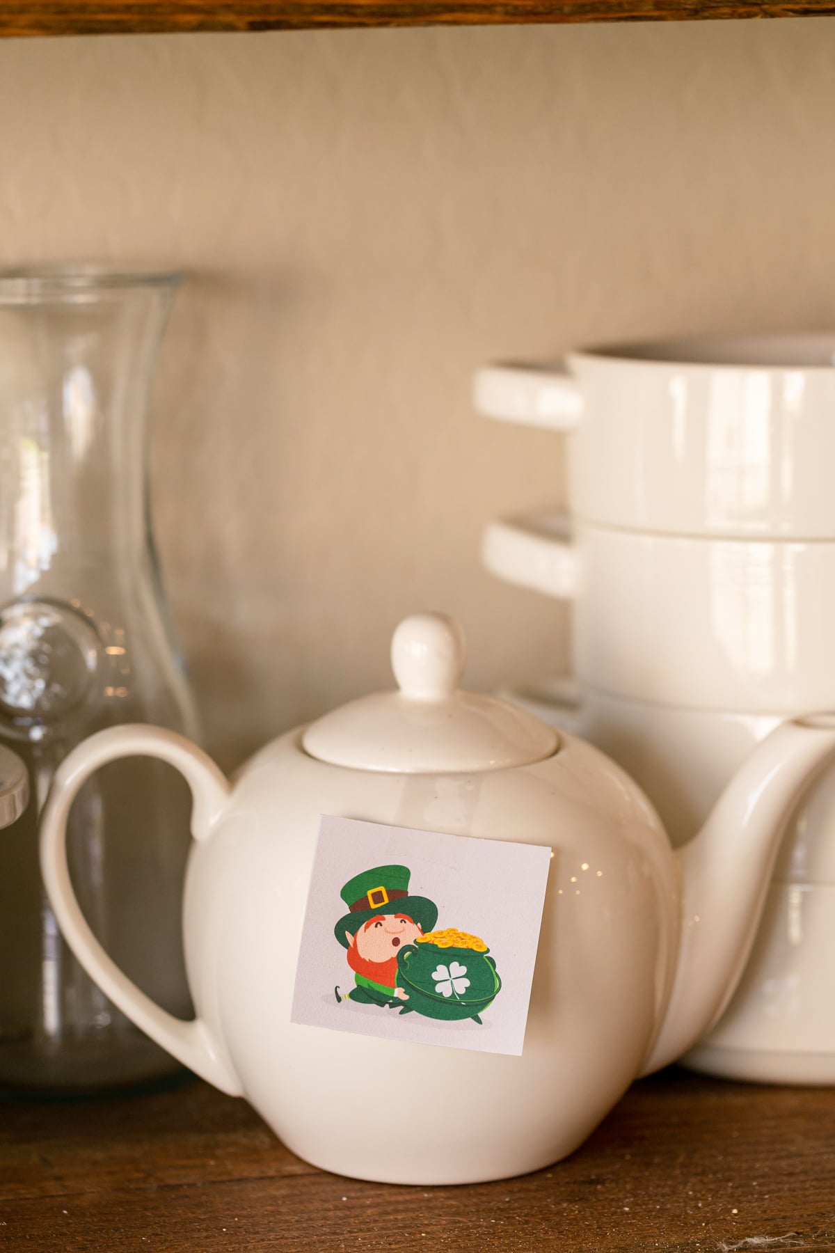 leprechaun hidden on a tea pot