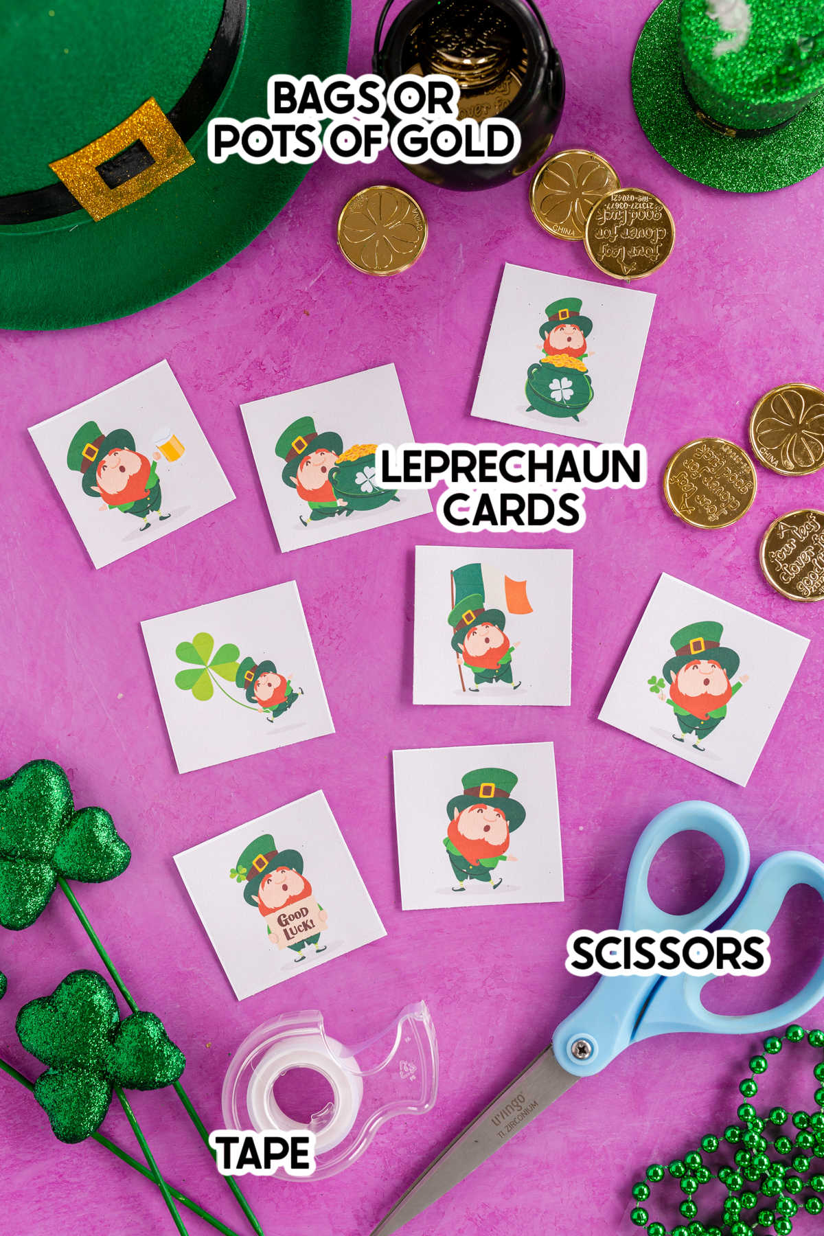 leprechaun cards with words on top