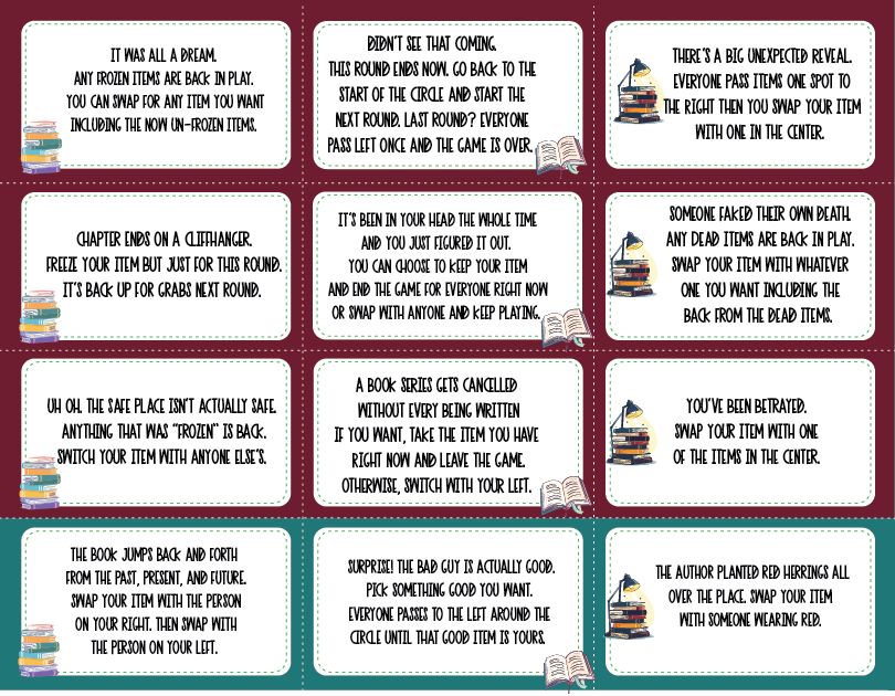 siužeto posūkio knygų mainų kortelės