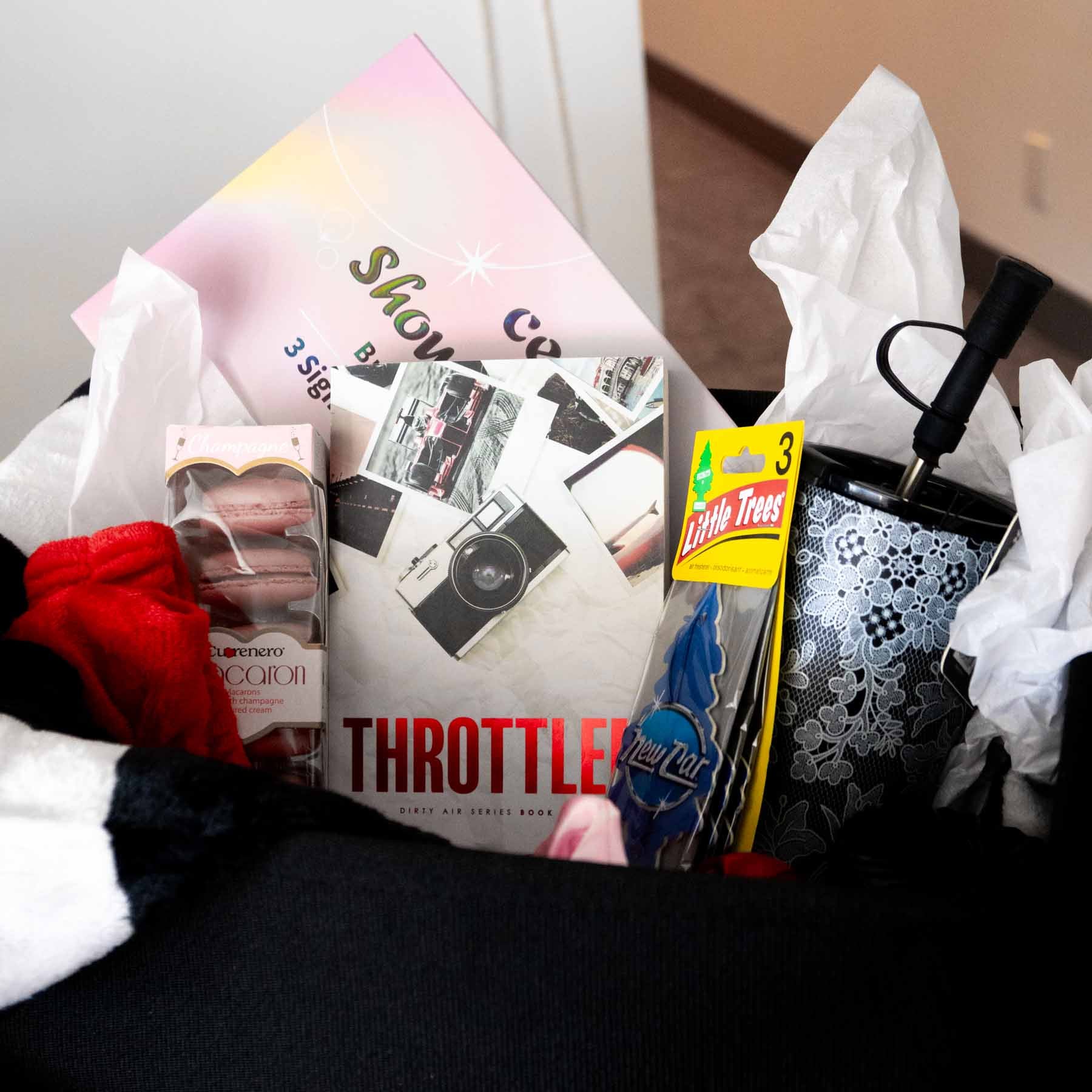 race car themed book gift basket