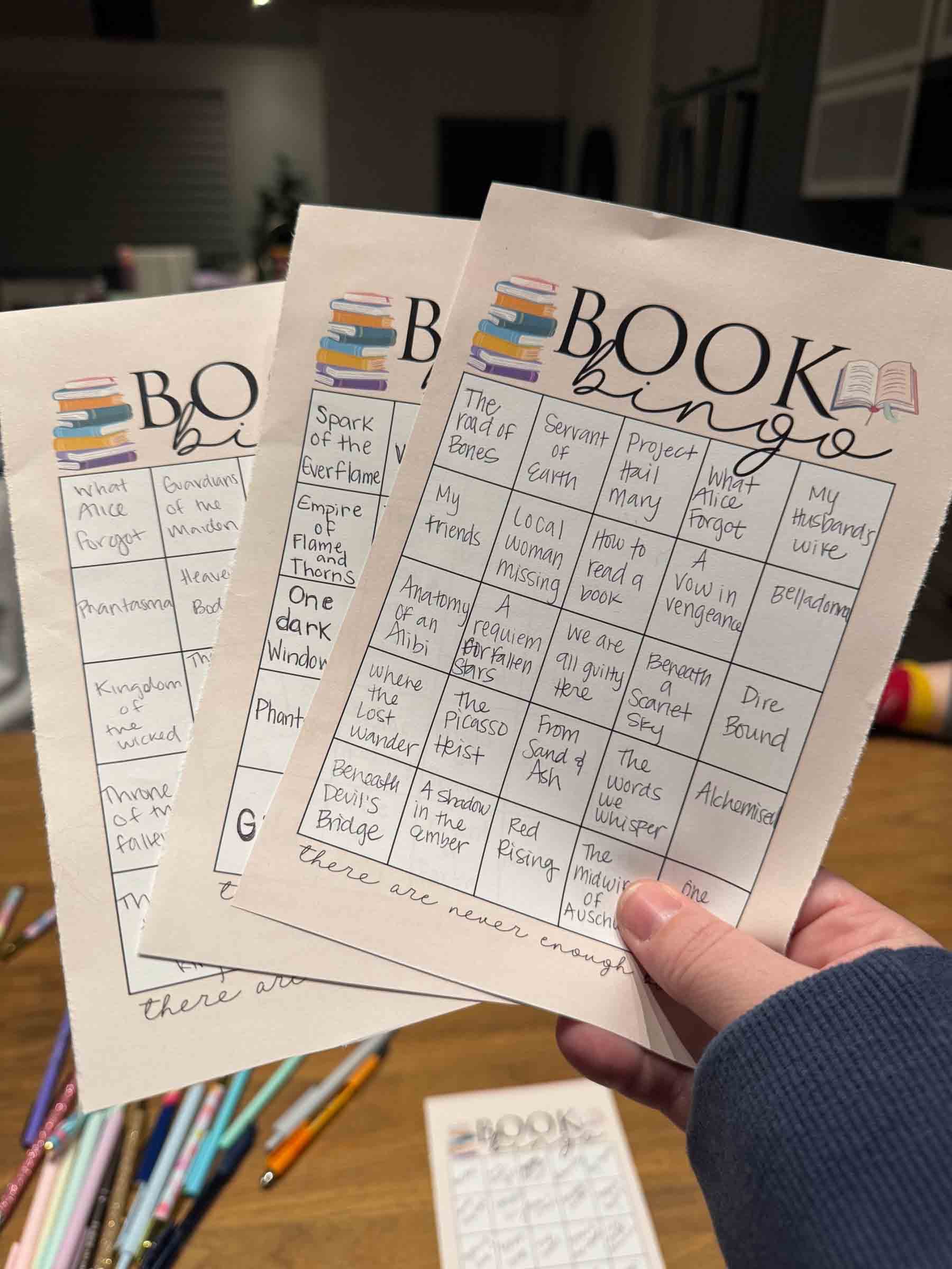 filled out book bingo cards