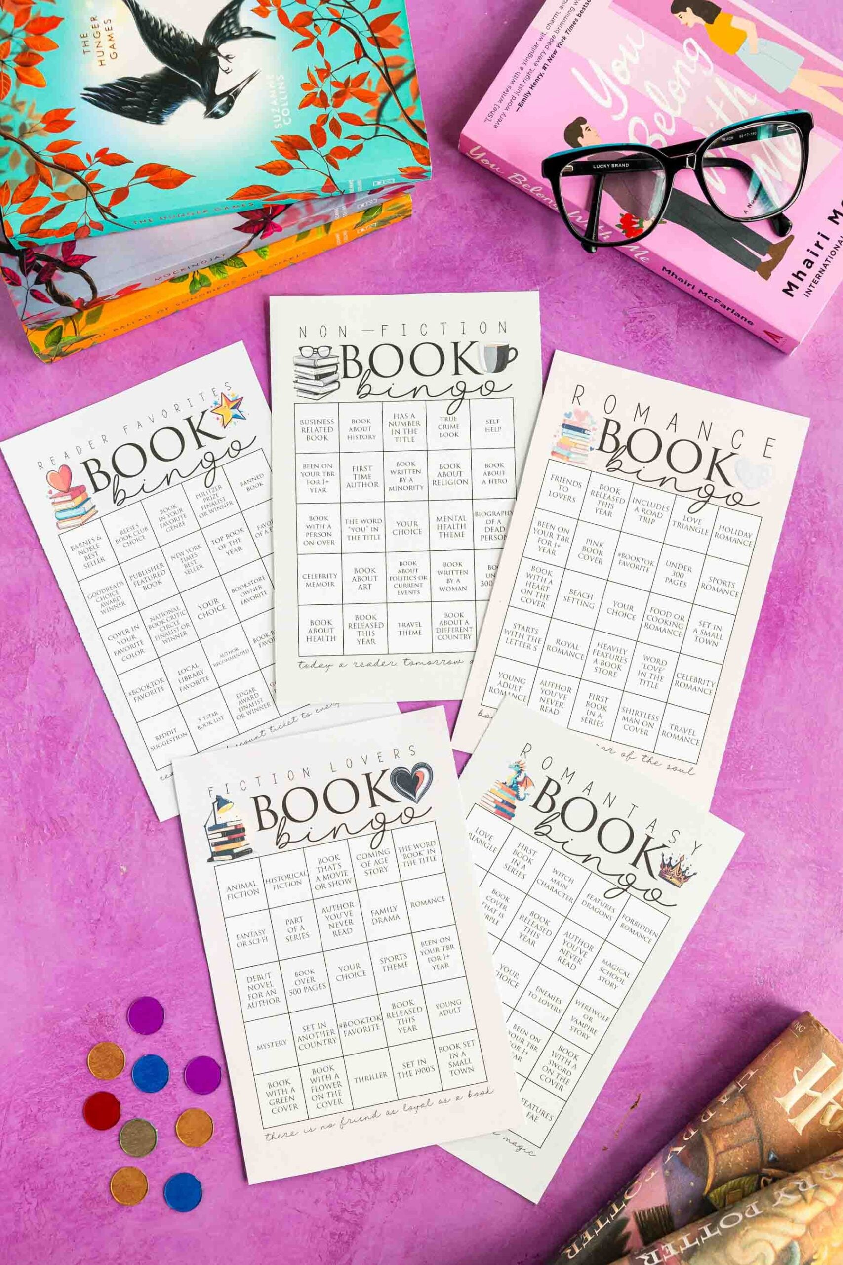book bingo card variations on a table