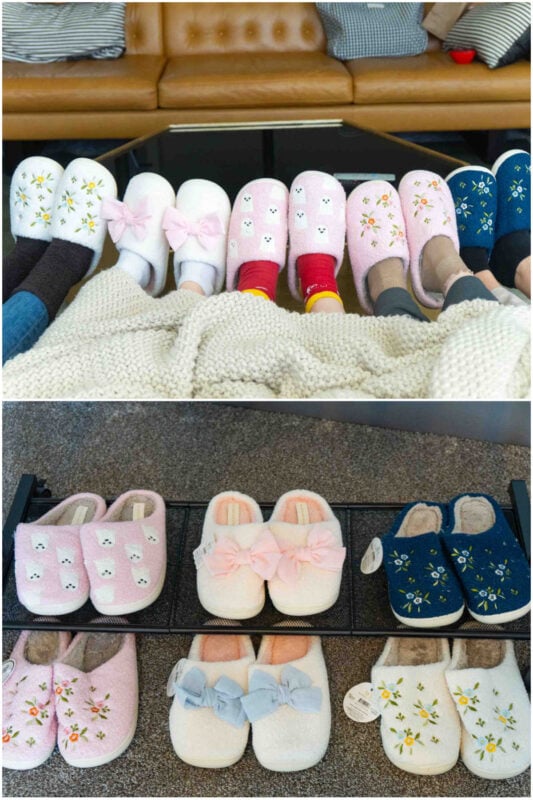 collage of images showing different pairs of slippers