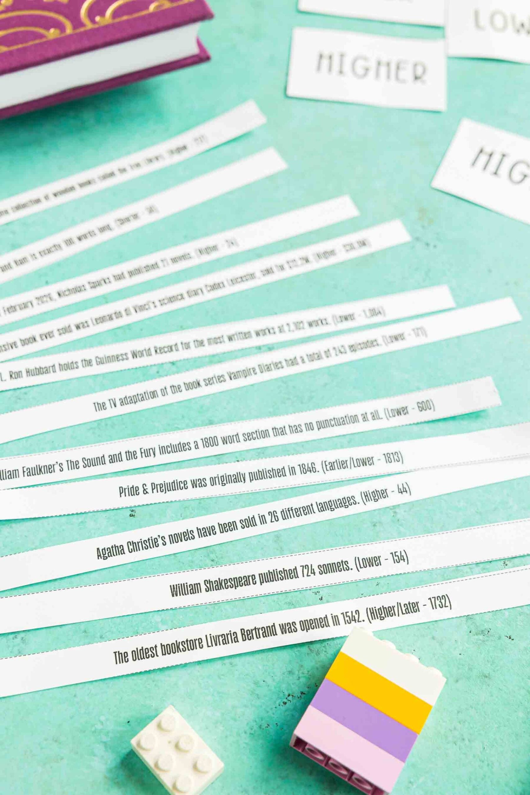 bookish game with higher or lower book statements