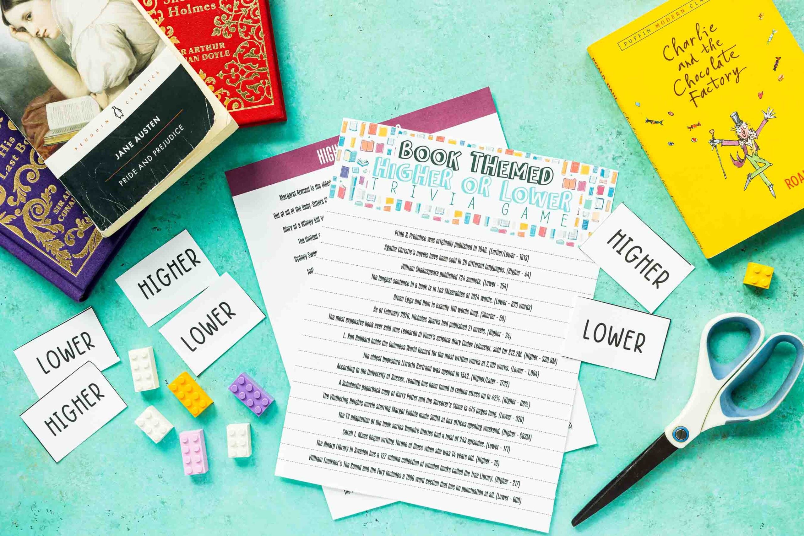 bookish higher or lower game with books all around