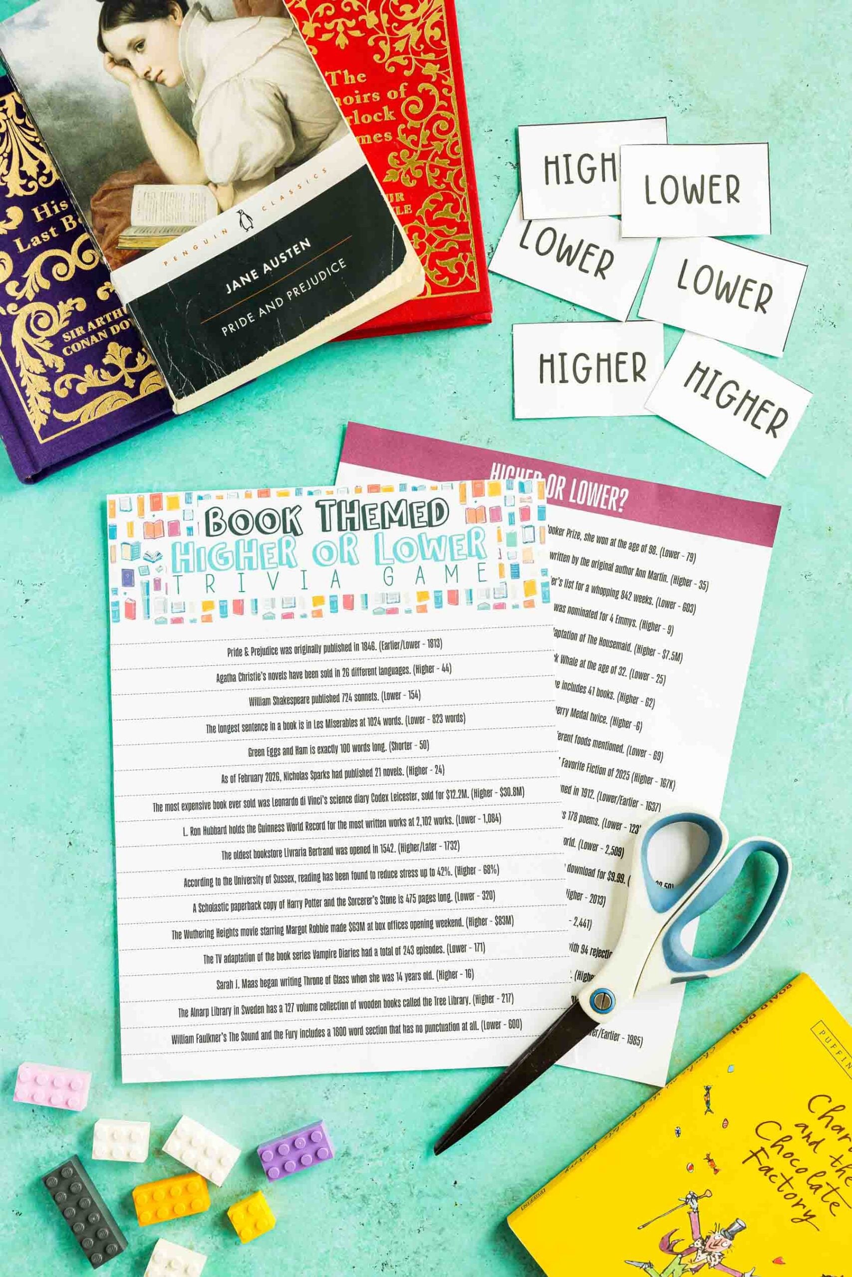 bookish higher or lower game with books all around