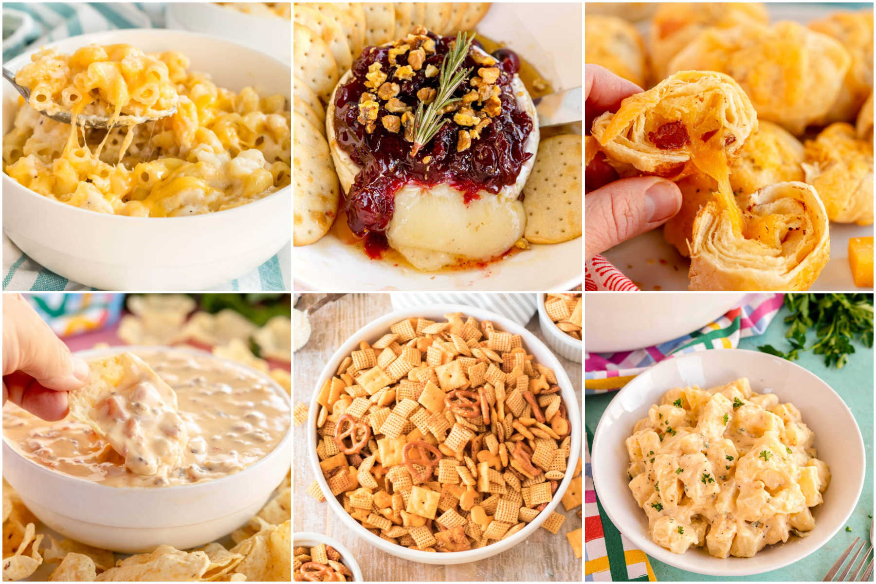six recipe collage of cheesy recipes