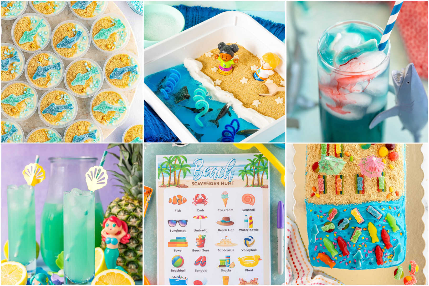 six picture collage showing ocean activities