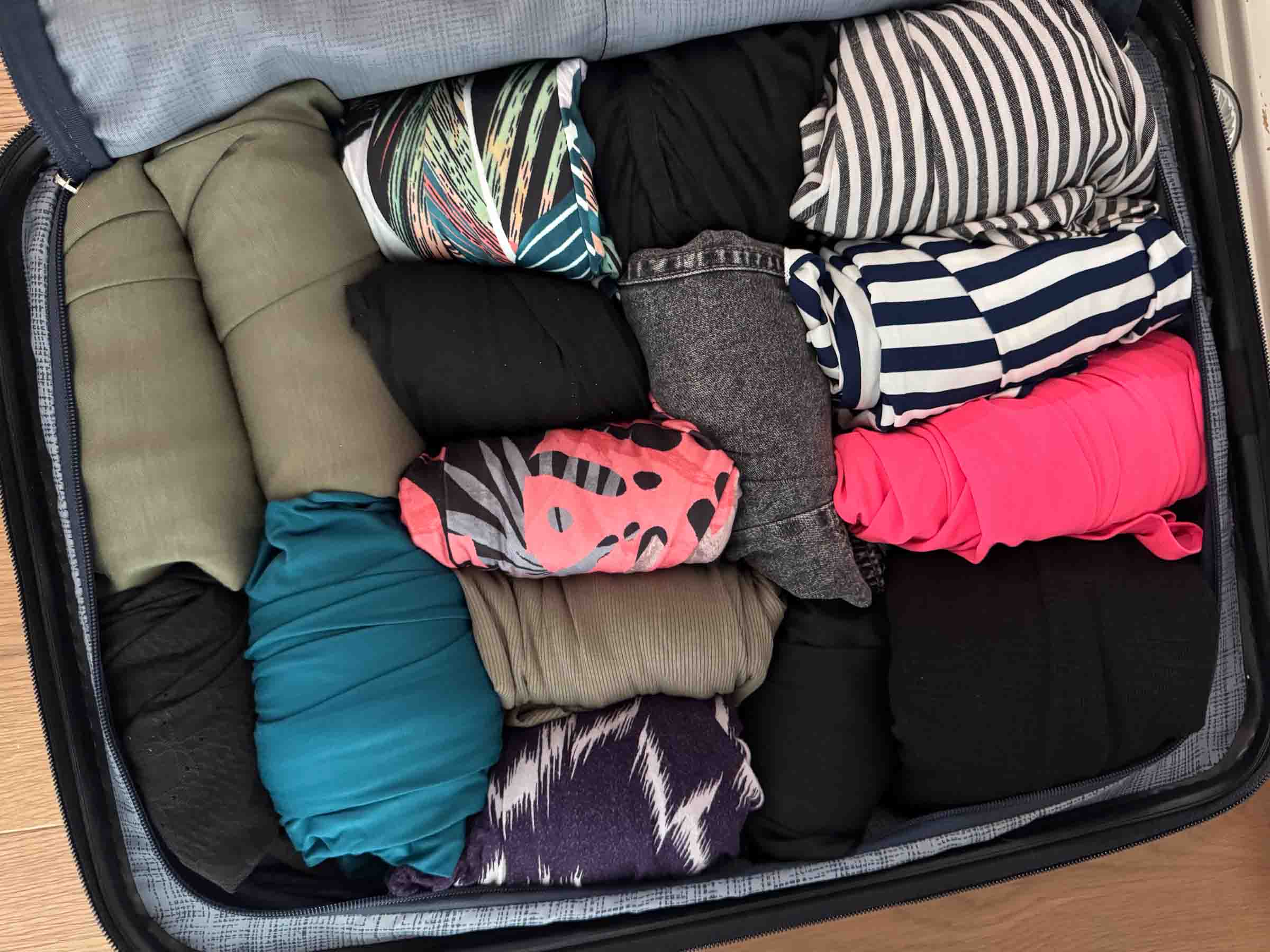 carry-on suitcase packed for a cruise